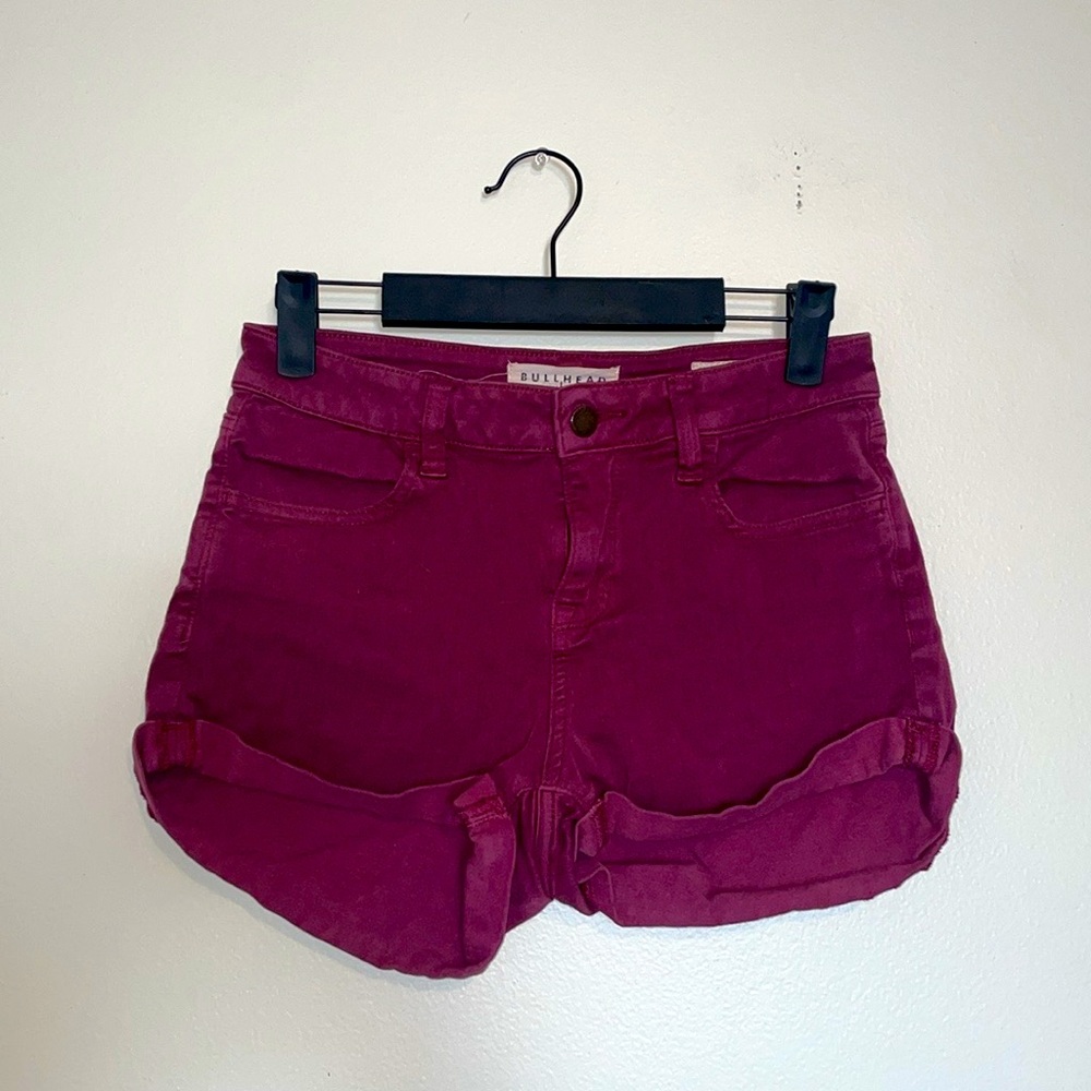 Bullhead Denim Co. | Super Stretch Shorty Maroon/Pink Shorts